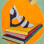 Shoe on Books with Pumpkin