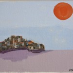 Tuscan Town with Orange Sun